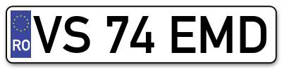 Placuta inmatriculare numar auto  VS-74-EMD, VS 74 EMD, VS74EMD