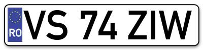 Placuta inmatriculare numar auto  VS-74-ZIW, VS 74 ZIW, VS74ZIW