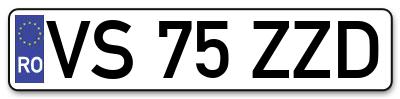 Placuta inmatriculare numar auto  VS-75-ZZD, VS 75 ZZD, VS75ZZD