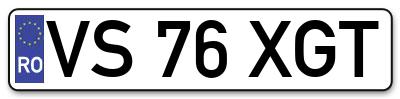 Placuta inmatriculare numar auto  VS-76-XGT, VS 76 XGT, VS76XGT