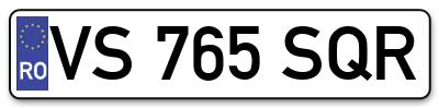 Placuta inmatriculare numar auto  VS-765-SQR, VS 765 SQR, VS765SQR