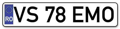 Placuta inmatriculare numar auto  VS-78-EMO, VS 78 EMO, VS78EMO