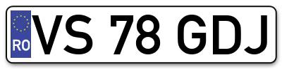 Placuta inmatriculare numar auto  VS-78-GDJ, VS 78 GDJ, VS78GDJ