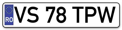 Placuta inmatriculare numar auto  VS-78-TPW, VS 78 TPW, VS78TPW