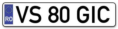 Placuta inmatriculare numar auto  VS-80-GIC, VS 80 GIC, VS80GIC