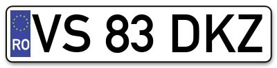 Placuta inmatriculare numar auto  VS-83-DKZ, VS 83 DKZ, VS83DKZ