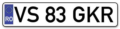 Placuta inmatriculare numar auto  VS-83-GKR, VS 83 GKR, VS83GKR