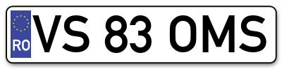 Placuta inmatriculare numar auto  VS-83-OMS, VS 83 OMS, VS83OMS