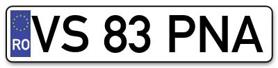Placuta inmatriculare numar auto  VS-83-PNA, VS 83 PNA, VS83PNA