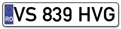 Placuta inmatriculare numar auto  VS-839-HVG, VS 839 HVG, VS839HVG