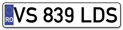 Placuta inmatriculare numar auto  VS-839-LDS, VS 839 LDS, VS839LDS
