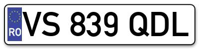 Placuta inmatriculare numar auto  VS-839-QDL, VS 839 QDL, VS839QDL