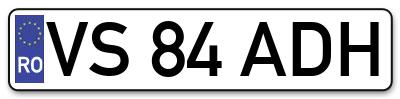 Placuta inmatriculare numar auto  VS-84-ADH, VS 84 ADH, VS84ADH