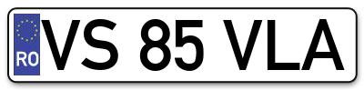 Placuta inmatriculare numar auto  VS-85-VLA, VS 85 VLA, VS85VLA