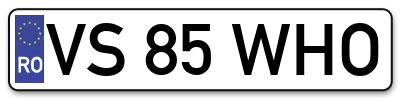 Placuta inmatriculare numar auto  VS-85-WHO, VS 85 WHO, VS85WHO