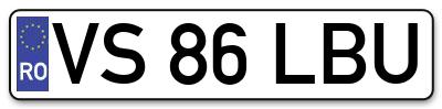 Placuta inmatriculare numar auto  VS-86-LBU, VS 86 LBU, VS86LBU