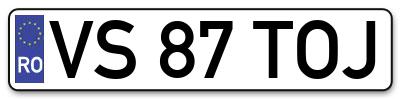 Placuta inmatriculare numar auto  VS-87-TOJ, VS 87 TOJ, VS87TOJ