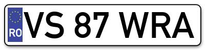 Placuta inmatriculare numar auto  VS-87-WRA, VS 87 WRA, VS87WRA