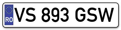 Placuta inmatriculare numar auto  VS-893-GSW, VS 893 GSW, VS893GSW