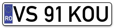 Placuta inmatriculare numar auto  VS-91-KOU, VS 91 KOU, VS91KOU