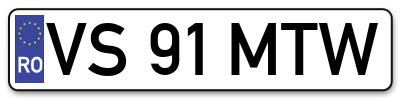 Placuta inmatriculare numar auto  VS-91-MTW, VS 91 MTW, VS91MTW