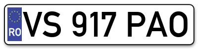 Placuta inmatriculare numar auto  VS-917-PAO, VS 917 PAO, VS917PAO