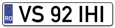 Placuta inmatriculare numar auto  VS-92-IHI, VS 92 IHI, VS92IHI