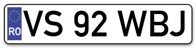 Placuta inmatriculare numar auto  VS-92-WBJ, VS 92 WBJ, VS92WBJ