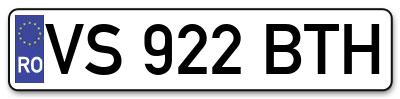 Placuta inmatriculare numar auto  VS-922-BTH, VS 922 BTH, VS922BTH