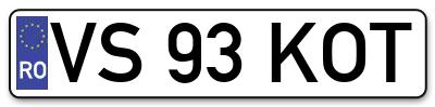Placuta inmatriculare numar auto  VS-93-KOT, VS 93 KOT, VS93KOT
