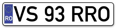 Placuta inmatriculare numar auto  VS-93-RRO, VS 93 RRO, VS93RRO