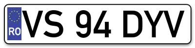 Placuta inmatriculare numar auto  VS-94-DYV, VS 94 DYV, VS94DYV