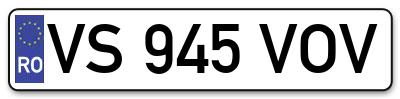 Placuta inmatriculare numar auto  VS-945-VOV, VS 945 VOV, VS945VOV