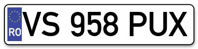 Placuta inmatriculare numar auto  VS-958-PUX, VS 958 PUX, VS958PUX