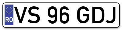 Placuta inmatriculare numar auto  VS-96-GDJ, VS 96 GDJ, VS96GDJ