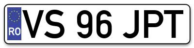 Placuta inmatriculare numar auto  VS-96-JPT, VS 96 JPT, VS96JPT