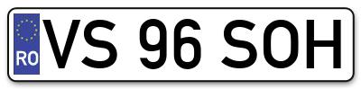 Placuta inmatriculare numar auto  VS-96-SOH, VS 96 SOH, VS96SOH