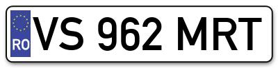 Placuta inmatriculare numar auto  VS-962-MRT, VS 962 MRT, VS962MRT