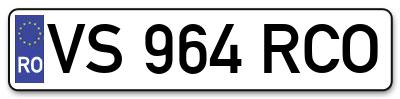 Placuta inmatriculare numar auto  VS-964-RCO, VS 964 RCO, VS964RCO
