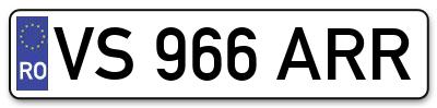 Placuta inmatriculare numar auto  VS-966-ARR, VS 966 ARR, VS966ARR
