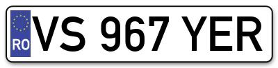 Placuta inmatriculare numar auto  VS-967-YER, VS 967 YER, VS967YER