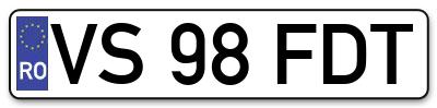 Placuta inmatriculare numar auto  VS-98-FDT, VS 98 FDT, VS98FDT