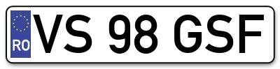 Placuta inmatriculare numar auto  VS-98-GSF, VS 98 GSF, VS98GSF