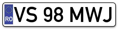 Placuta inmatriculare numar auto  VS-98-MWJ, VS 98 MWJ, VS98MWJ