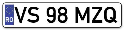 Placuta inmatriculare numar auto  VS-98-MZQ, VS 98 MZQ, VS98MZQ