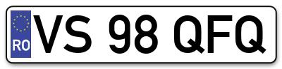 Placuta inmatriculare numar auto  VS-98-QFQ, VS 98 QFQ, VS98QFQ