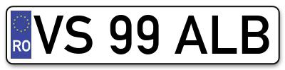 Placuta inmatriculare numar auto  VS-99-ALB, VS 99 ALB, VS99ALB