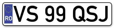 Placuta inmatriculare numar auto  VS-99-QSJ, VS 99 QSJ, VS99QSJ