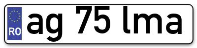 Placuta inmatriculare numar auto  ag-75-lma, ag 75 lma, ag75lma