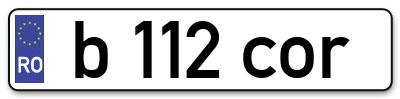 Placuta inmatriculare numar auto  b-112-cor, b 112 cor, b112cor